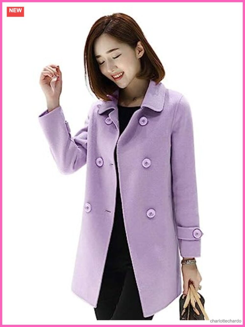 Womens Double Breasted Wool Pea Coat Classic Fit Long Sleeve Winter Outerwear